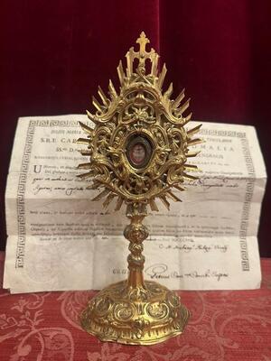 1 Baroque - Style Reliquary - Relic True Cross With Document