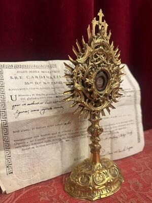 1 Baroque - Style Reliquary - Relic True Cross With Document