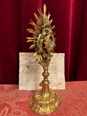 Reliquary - Relic True Cross With Original Document ! style Baroque - Style en Brass / Glass , Vienna Austria 18 th century ( 1778 )