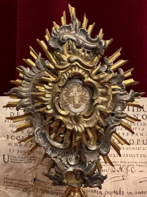 Reliquary - Relic True Cross With Original Document style Baroque - Style en Brass / Glass / Theca Silver / Originally Sealed, Italy 18 th century ( Anno 1750 )