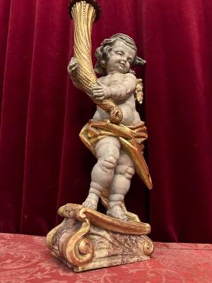 Sculpture Angel  style Baroque - Style en Hand - Carved Wood Polychrome , Southern Germany 20 th century
