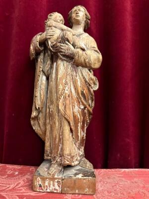Sculpture Madonna With Child style Baroque - Style en Hand - Carved Wood , France 18 th century ( Anno 1785 )