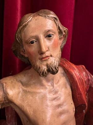 Sculpture St. John Baptist  style Baroque - Style en Wood Polychrome / Glass Eyes, Spain 18 th century