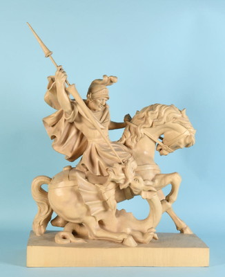 St. George Sculpture  style BAROQUE-STYLE en Fully Hand - Carved Wood, Southern Germany 20 th century