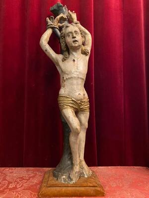 St. Sebastian Sculpture style Baroque - Style en Hand - Carved Wood , Flemish - Belgium 18 th century ( Anno 1750 )