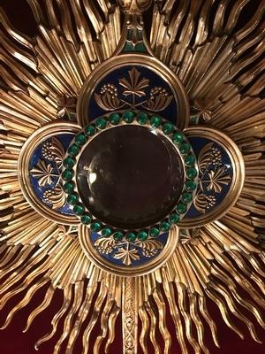 Thomas-Joseph-Armand Calliat-Monstrance Enamel style Baroque en full silver / enamelled / Stones / Polished / Varnished, France 19th century ( anno 1877 )