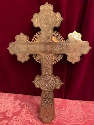 Benediction - Cross / Russian Icon Cross  en Bronze Imaginations Printed / Glass, Russia 19th century