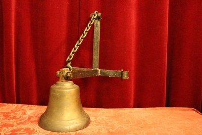 Bronze Sacristy-Bell With Hand-Forged Wall-Mount   The Netherlands  About 1960 en Bronze hand forget iron, Dutch 20th century