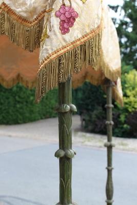 1  Canopy In Good Condition / Hand-Embroidered Applications / Closed Deck / Dutch Anno About 1925. Pictured Poles Are Not Included .