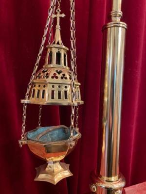 Censer Stand With Boat And Censer  en Brass / Bronze / Polished and Varnished, BELGIUM 19 th century