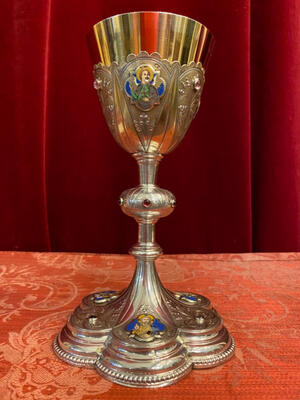 Chalice en Full - Silver / 3 Silver Marks / Polished Varnished / Enamel / Stones, France 19 th century ( Anno 1865 )