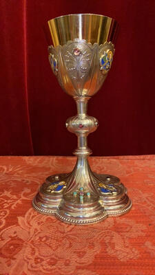 Chalice en Full - Silver / 3 Silver Marks / Polished Varnished / Enamel / Stones, France 19 th century ( Anno 1865 )