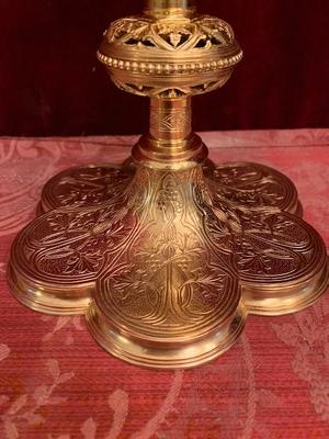 Chalice Brass Gilt Silver Cuppa With Original Case Spoon And Paten en Brass / Gilt / Silver , Belgium 20th century (Anno 1930)