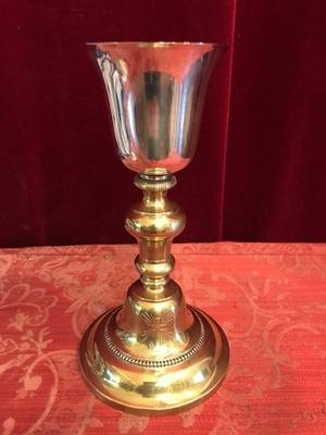 Chalice With Original Paten  en Cuppa Silver / Brass /  Bronze / Gilt, Italy 20th century