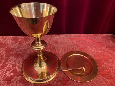 Chalice With Original Paten & Spoon. en Brass Gilt / Silver Cuppa, Belgium  19 th century