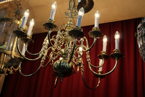 Chandelier en Brass / Polished / New Varnished / New Wired, Belgium 20th century / Anno 1950