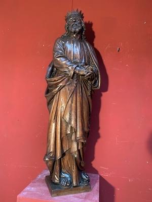 Christ King Signed : J.V. At Genk en Hand - Carved  wood Oak, Genk - Belgium 19th century ( anno 1865 )