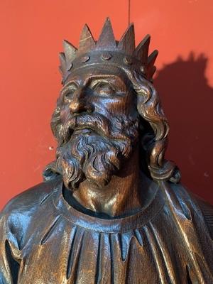 Christ King Signed : J.V. At Genk en Hand - Carved  wood Oak, Genk - Belgium 19th century ( anno 1865 )