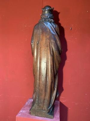 Christ King Signed : J.V. At Genk en Hand - Carved  wood Oak, Genk - Belgium 19th century ( anno 1865 )