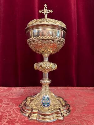 Ciborium en Full - Silver Gilt / Enamel Applications / River Stones, France 19 th century ( Anno 1873 )