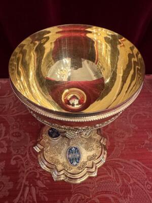 Ciborium en Full - Silver Gilt / Enamel Applications / River Stones, France 19 th century ( Anno 1873 )