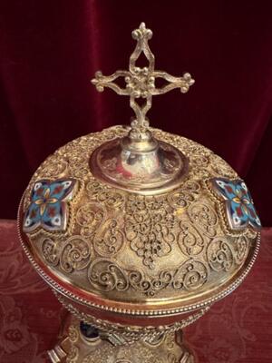 Ciborium en Full - Silver Gilt / Enamel Applications / River Stones, France 19 th century ( Anno 1873 )