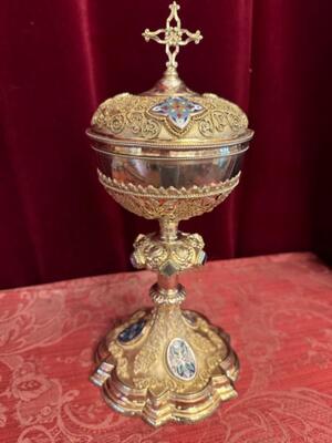 Ciborium en Full - Silver Gilt / Enamel Applications / River Stones, France 19 th century ( Anno 1873 )