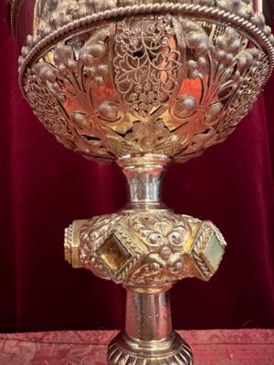 Ciborium en Full - Silver Gilt / Enamel Applications / River Stones, France 19 th century ( Anno 1873 )