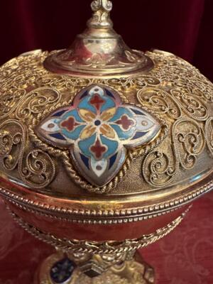 Ciborium en Full - Silver Gilt / Enamel Applications / River Stones, France 19 th century ( Anno 1873 )