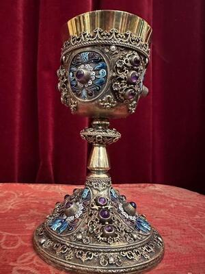 Exceptional Chalice style Classical en SILVER GILT , ENAMEL , FLORAL DECORATION , AMETHYST CABOCHONS , PEARLS, Hungary  19 th century
