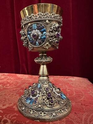Exceptional Chalice style Classical en SILVER GILT , ENAMEL , FLORAL DECORATION , AMETHYST CABOCHONS , PEARLS, Hungary  19 th century