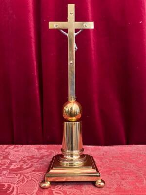 Altar - Cross Full - Silver Corpus & Inri Chield style Classicistic en Brass / Silver /Polished and Varnished, Belgium  18 th century