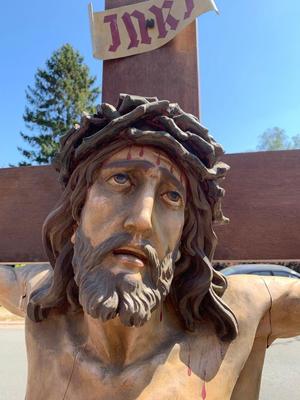 Corpus Christi With Cross en hand-carved wood Oak, St. Anna Church Amstelveen Netherlands 20th century (Anno 1930)