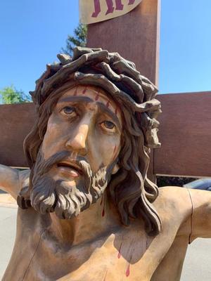 Corpus Christi With Cross en hand-carved wood Oak, St. Anna Church Amstelveen Netherlands 20th century (Anno 1930)