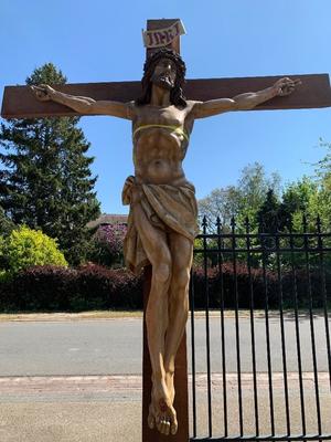 Corpus Christi With Cross en hand-carved wood Oak, St. Anna Church Amstelveen Netherlands 20th century (Anno 1930)