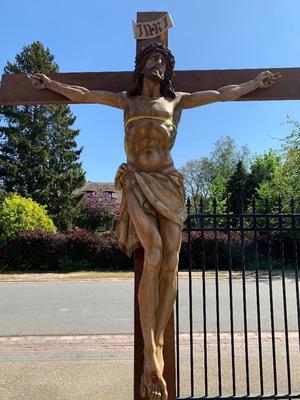 Corpus Christi With Cross en hand-carved wood Oak, St. Anna Church Amstelveen Netherlands 20th century (Anno 1930)