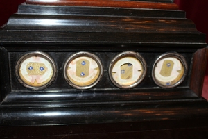 Cross-Reliquary Ostensorium  Containing 28 Originally Sealed Relics. en wood polychrome, Belgium 19th century ( anno 1855 )