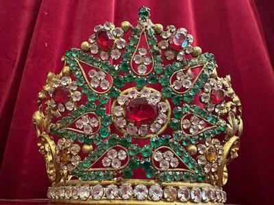 Crown en Brass / Gilt / Stones / Glass, France 19 th century ( Anno 1850 )