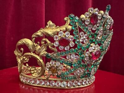 Crown en Brass / Gilt / Stones / Glass, France 19 th century ( Anno 1850 )