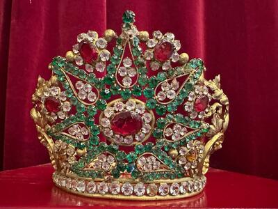 Crown en Brass / Gilt / Stones / Glass, France 19 th century ( Anno 1850 )
