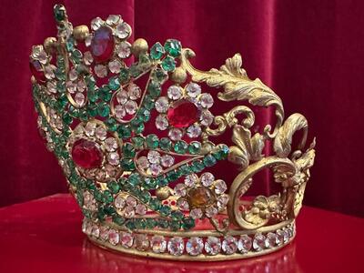 Crown en Brass / Gilt / Stones / Glass, France 19 th century ( Anno 1850 )