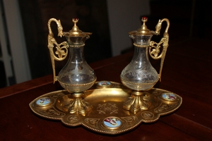 Cruets en Glass / Brass - Bronze Gilt / Emaille, France 19th century