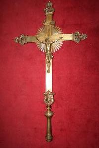 Double Side Processional Cross en Brass / Bronze, France 19 th century