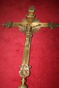 Double Side Processional Cross en Brass / Bronze, France 19 th century