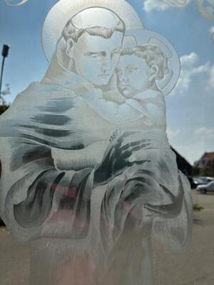 Etched - Glass Window St. Anthony Of Padua en ETCHED - GLASS , Belgium  20 th century