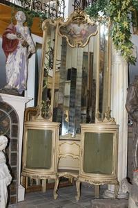 Exceptional And Very Rare Mirror en wood polychrome, Italy 19th century