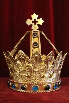 Exceptional Large Crown en Brass polished and varnished / Stones, Belgium