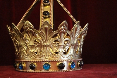 Exceptional Large Crown en Brass polished and varnished / Stones, Belgium