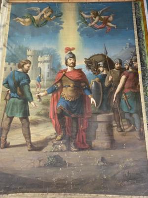 Exceptional Large Painting Signed. 350 X 240 Cm en Painted on Linen, Belgium 19 th century