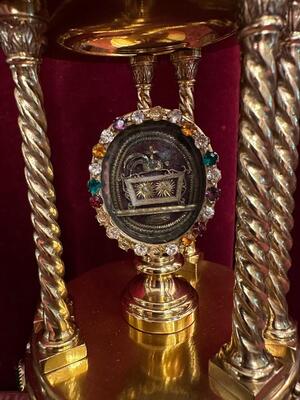 Exceptional Reliquary Relics Of The True Cross St. Peter & St. Paul  en Bronze / Polished and Varnished / Stones / Glass,